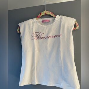 Miss Blumarine White Tee with Pink Rhinestone Script